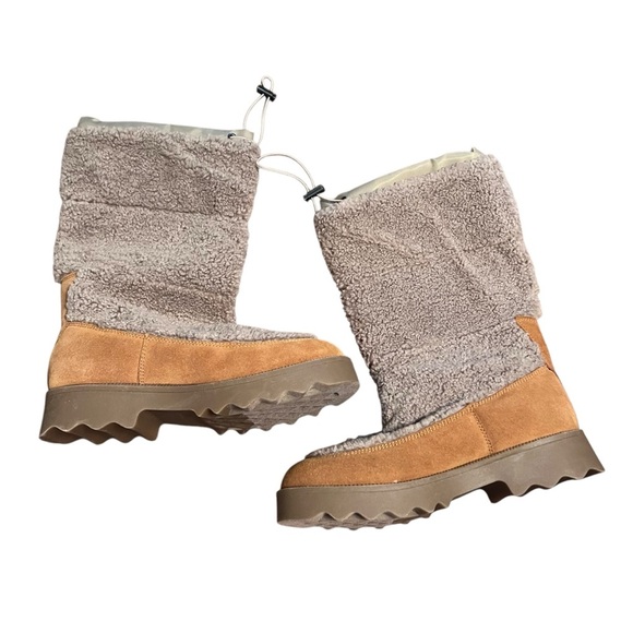 Aerosoles Schade Faux Shearling Winter Boots Size 8 Tan Suede Sherpa - Picture 1 of 7